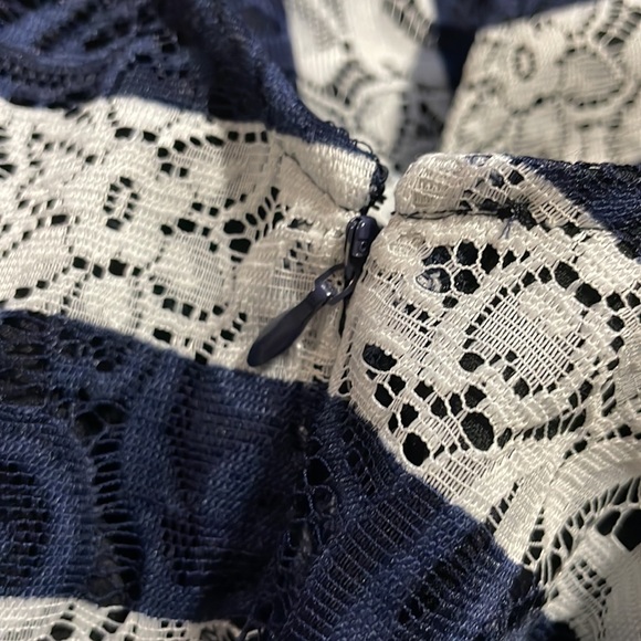 Alex Marie Lace Blue & White Striped Sleeveless Dress - Picture 10 of 10